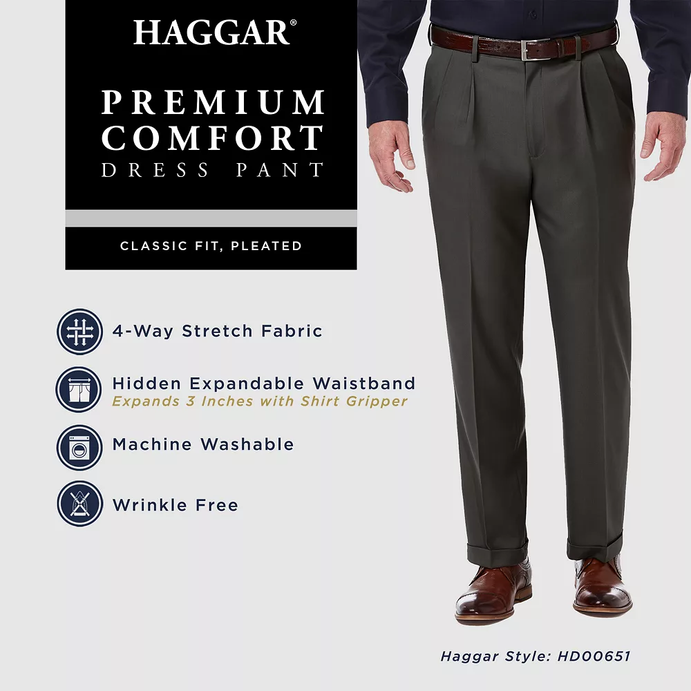 Men’s Haggar® Premium Comfort Expandable-Waist Classic-Fit Stretch Pleated Dress Pants - Image 10
