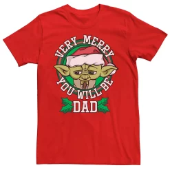 Men's Star Wars Yoda Merry You Will Be Dad Christmas Tee