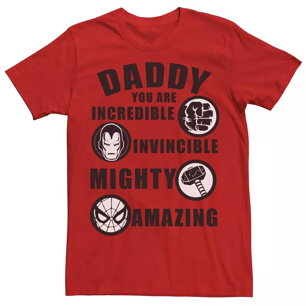 Men's Marvel Daddy You Are Incredible Invincible Mighty Amazing Graphic Tee