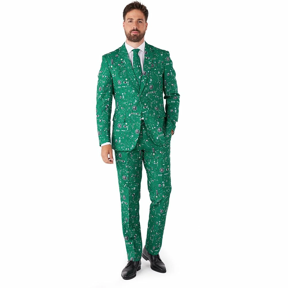 Men's OppoSuits Cool Circuit Slim-Fit Novelty Pattern Suit & Tie Set
