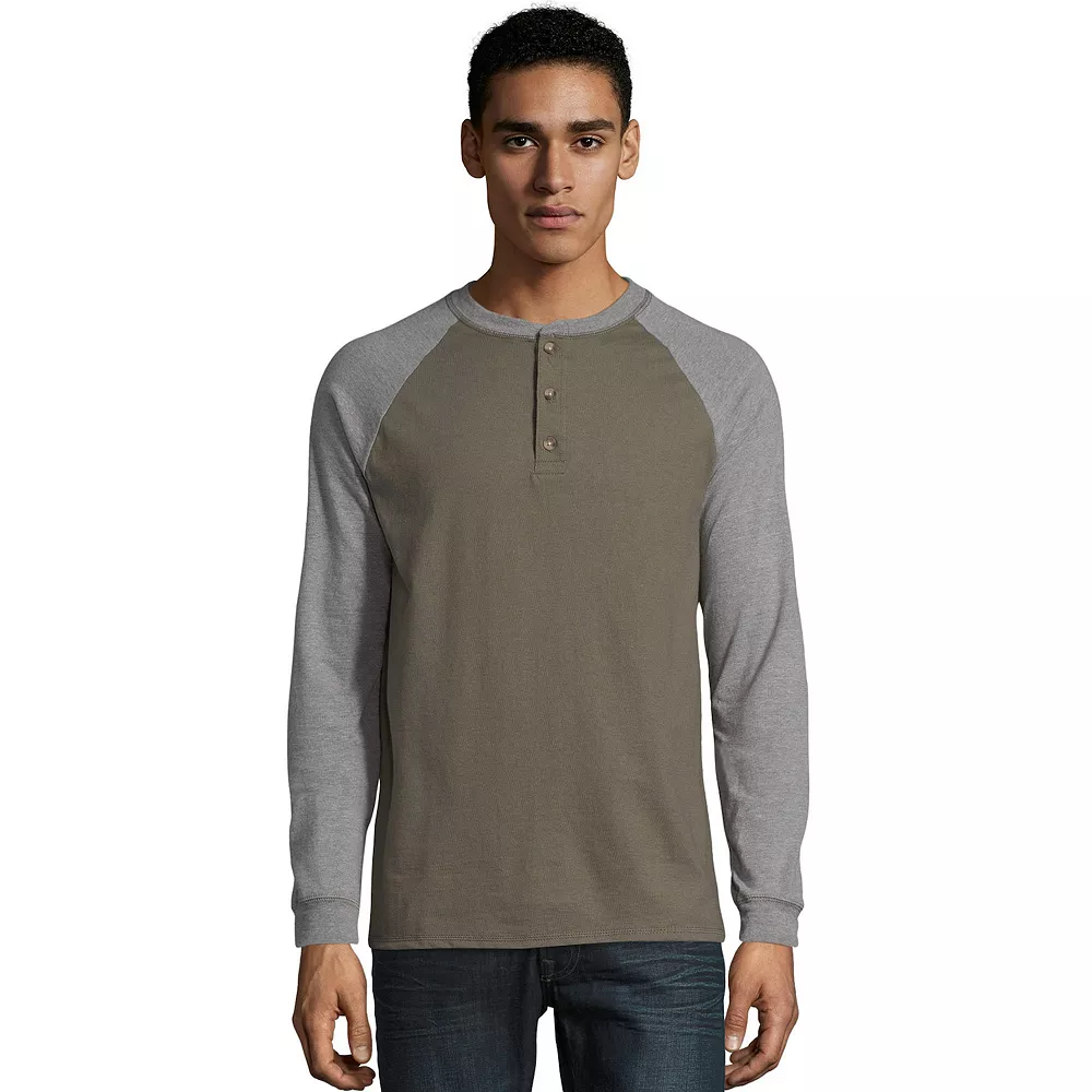Men's Hanes® Beefy Heavyweight Colorblock Raglan Henley - Image 2