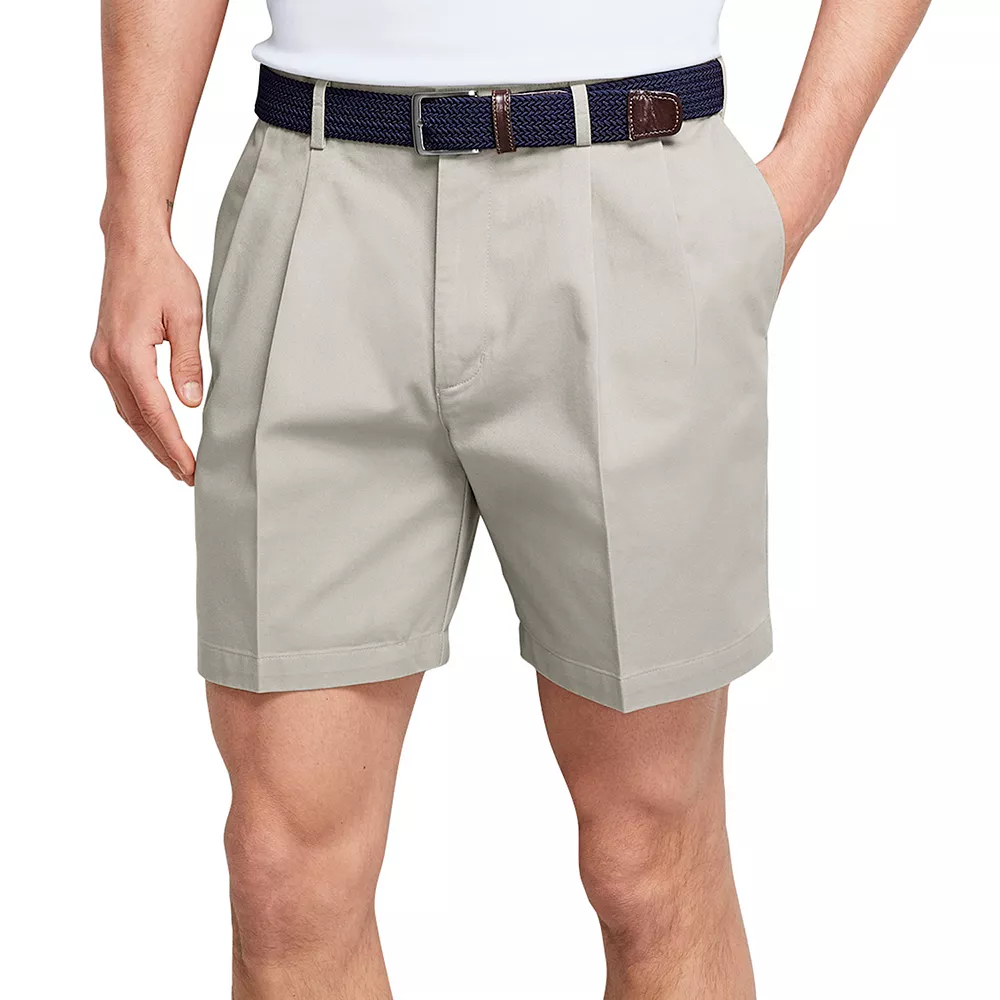 Men's Lands' End Comfort Waist 6-inch No-Iron Pleated Chino Shorts