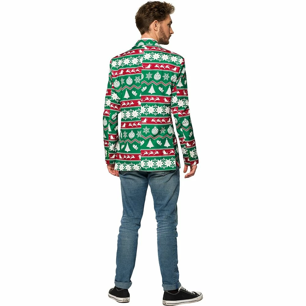 Men's Suitmeister Slim-Fit Nordic Christmas Green Blazer - Image 2