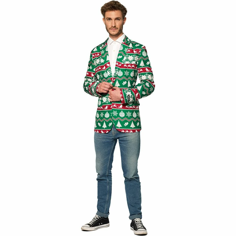 Men's Suitmeister Slim-Fit Nordic Christmas Green Blazer - Image 3