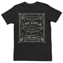Men's Star Wars The Mandalorian The Child Tarot Card Line Art Tee